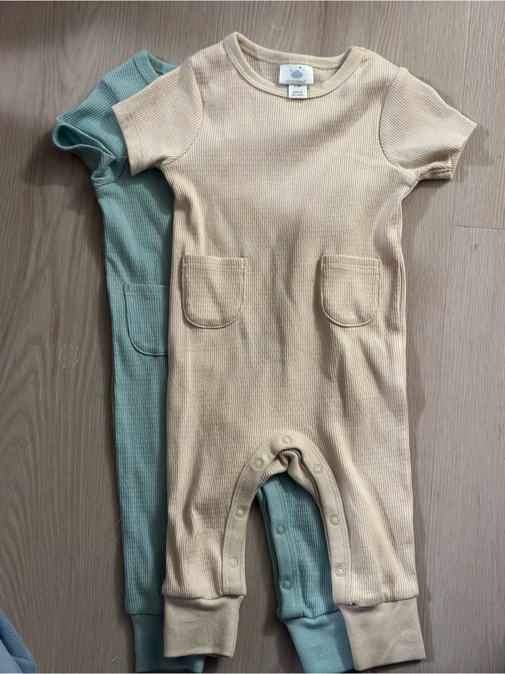 Cloud Island Ribbed Short-Sleeve Baby One-Piece Romper Set